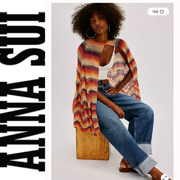 NEW Anna Sui Ombré Hand Crochet Poncho in Rainbow OS - Picture 4 of 12